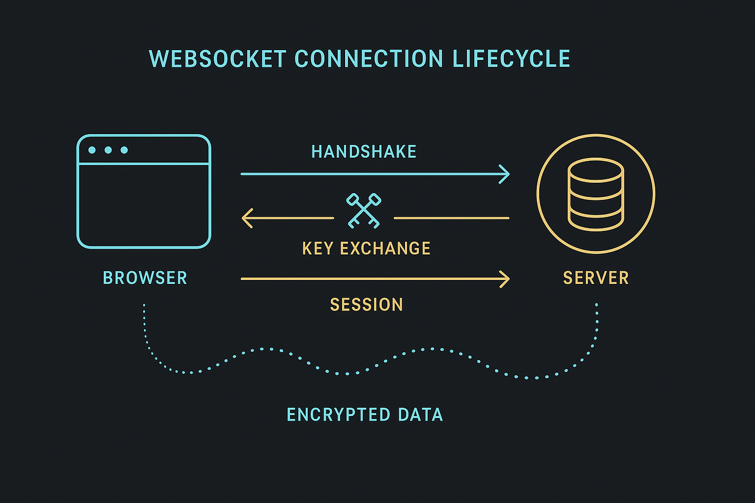 Connection lifecycle from WebSocket handshake to session establishment