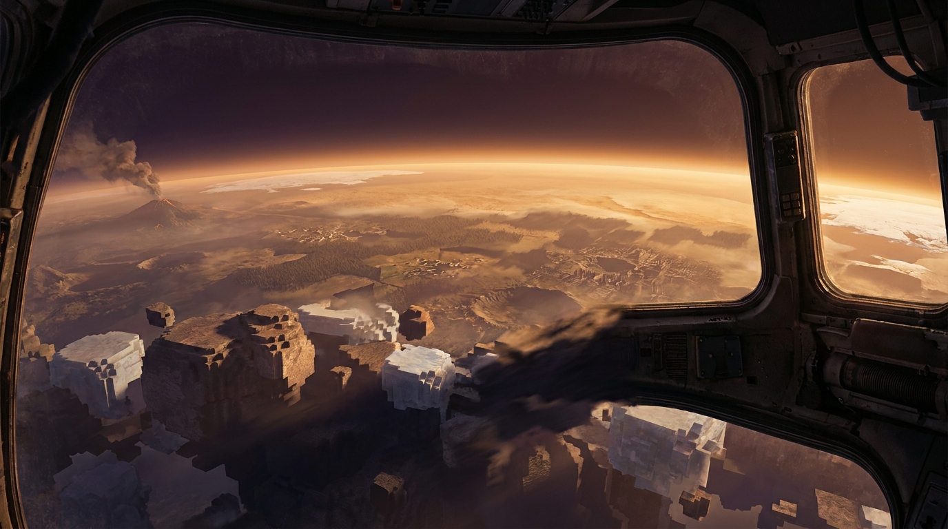 A planet blooms as you fall toward it